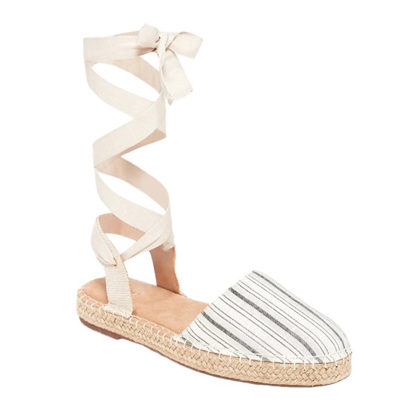 Old Navy Cream & Gray & Brown Striped Lace Up Espadrille Wedges size 10 NEW - Picture 1 of 2
